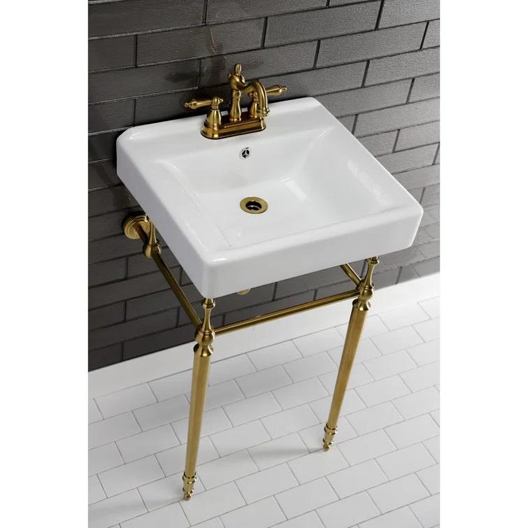 Kingston Brass Edwardian 20-Inch Porcelain Console Sink with Brass Legs (4-Inch, 3-Hole)