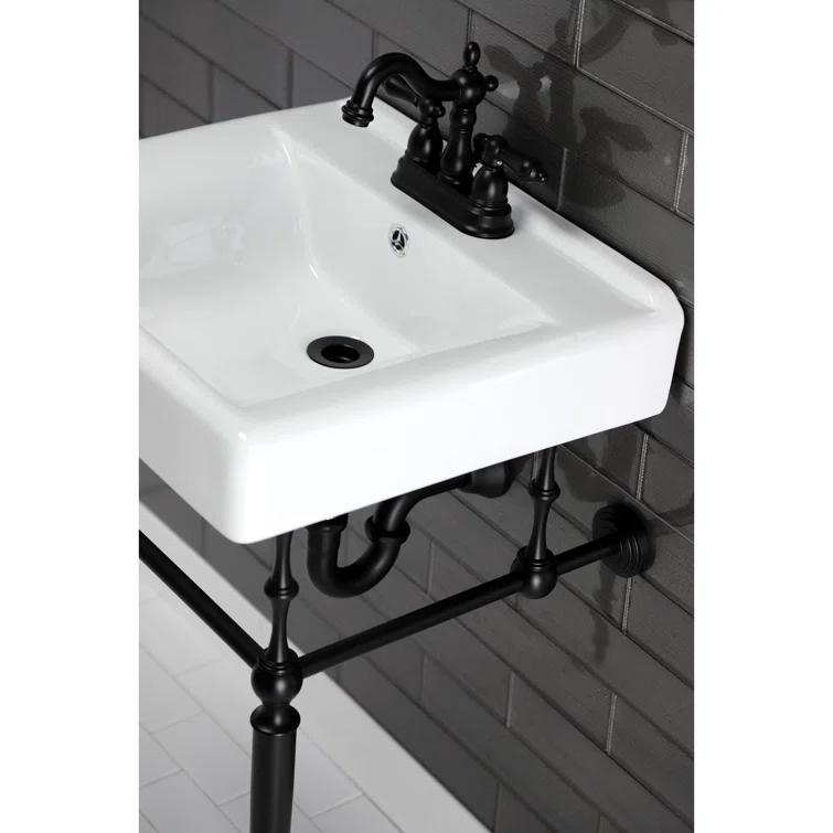 Kingston Brass Edwardian 20-Inch Porcelain Console Sink with Brass Legs (4-Inch, 3-Hole)