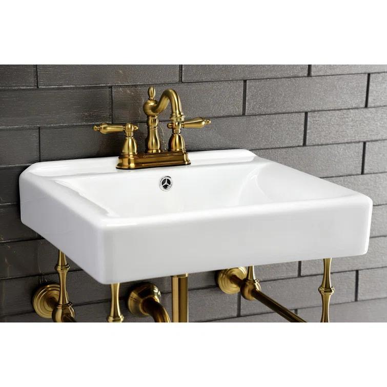 Kingston Brass Edwardian 20-Inch Porcelain Console Sink with Brass Legs (4-Inch, 3-Hole)