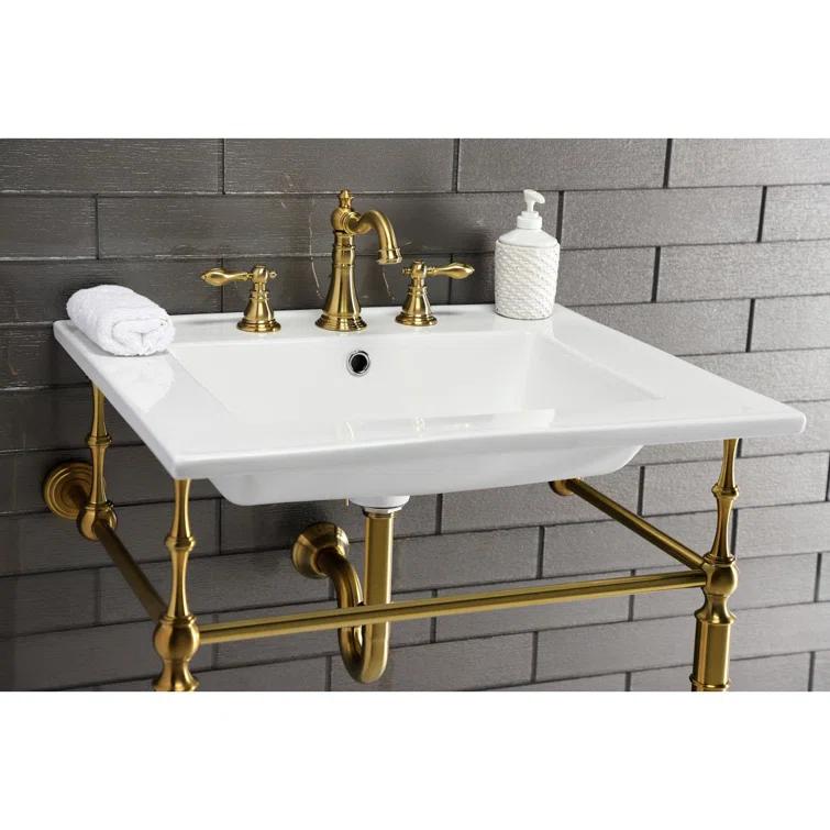 Kingston Brass Edwardian 25-Inch Ceramic Console Sink with Brass Legs (8-Inch, 3-Hole)