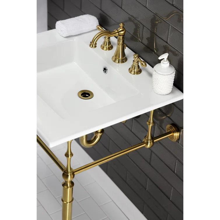Kingston Brass Edwardian 25-Inch Ceramic Console Sink with Brass Legs (8-Inch, 3-Hole)