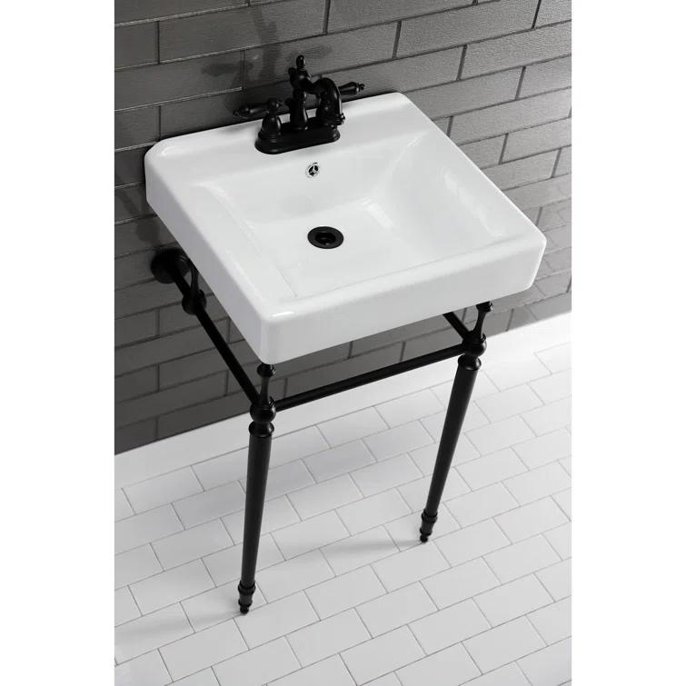 Kingston Brass Edwardian 20-Inch Porcelain Console Sink with Brass Legs (4-Inch, 3-Hole)