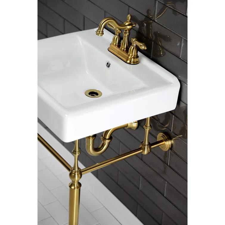 Kingston Brass Edwardian 20-Inch Porcelain Console Sink with Brass Legs (4-Inch, 3-Hole)