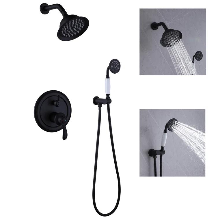 Complete Wall Mount Rainfall Shower System With RoundHandheld Spray