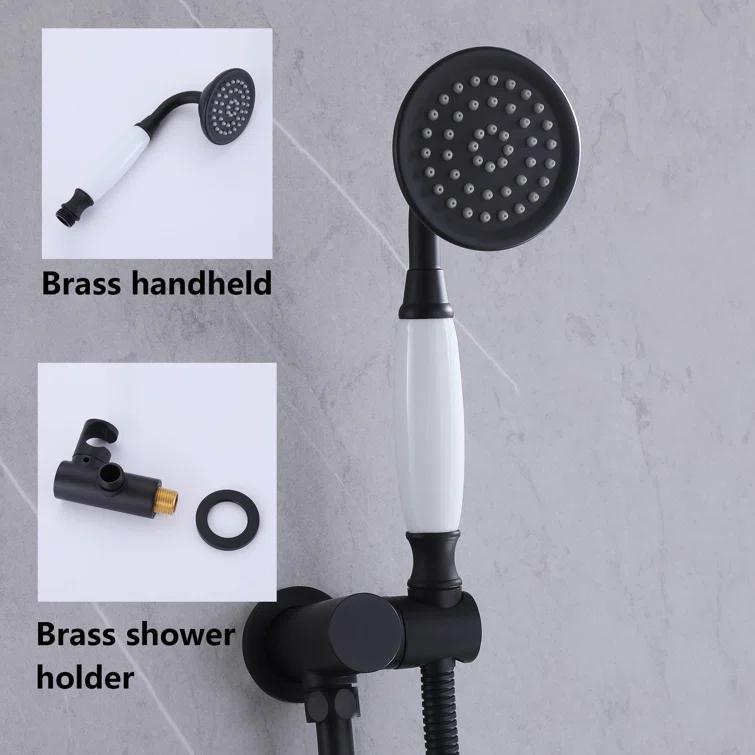 Complete Wall Mount Rainfall Shower System With RoundHandheld Spray