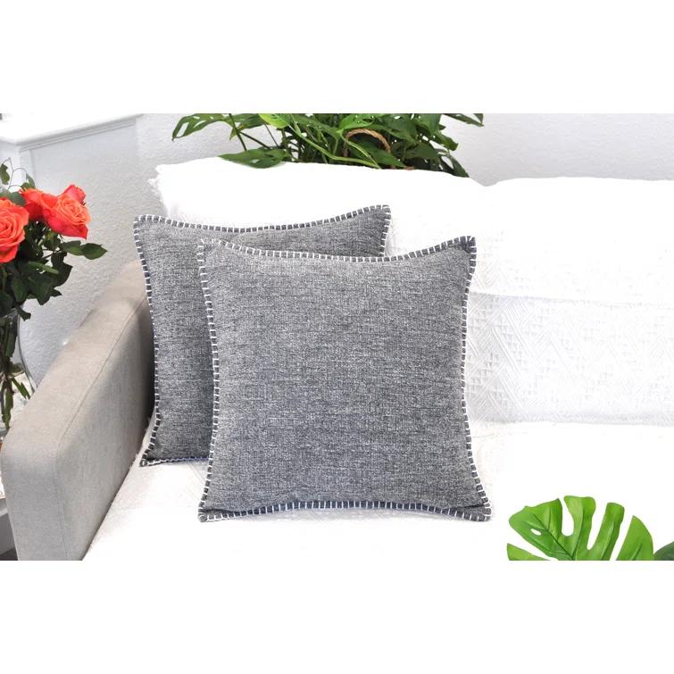 Oveesha Soft Chenille Throw Pillow Covers With Stitched Edge (Set of 2)