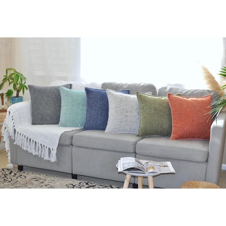 Oveesha Soft Chenille Throw Pillow Covers With Stitched Edge (Set of 2)