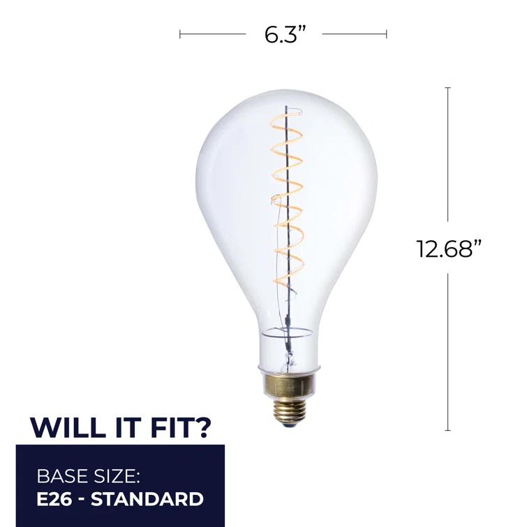 Bulbrite Industries 776300 Oversized PS52 Clear LED Edison Bulb, 60 Watt Equivalent, E26 Dimmable 2200K