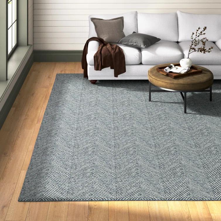 Momeni 3'6"x5'6" Charles Zig Zag Handtufted Area Rug Denim Blue: Wool, Cotton & Latex Backing, Low Pile, Indoor Use