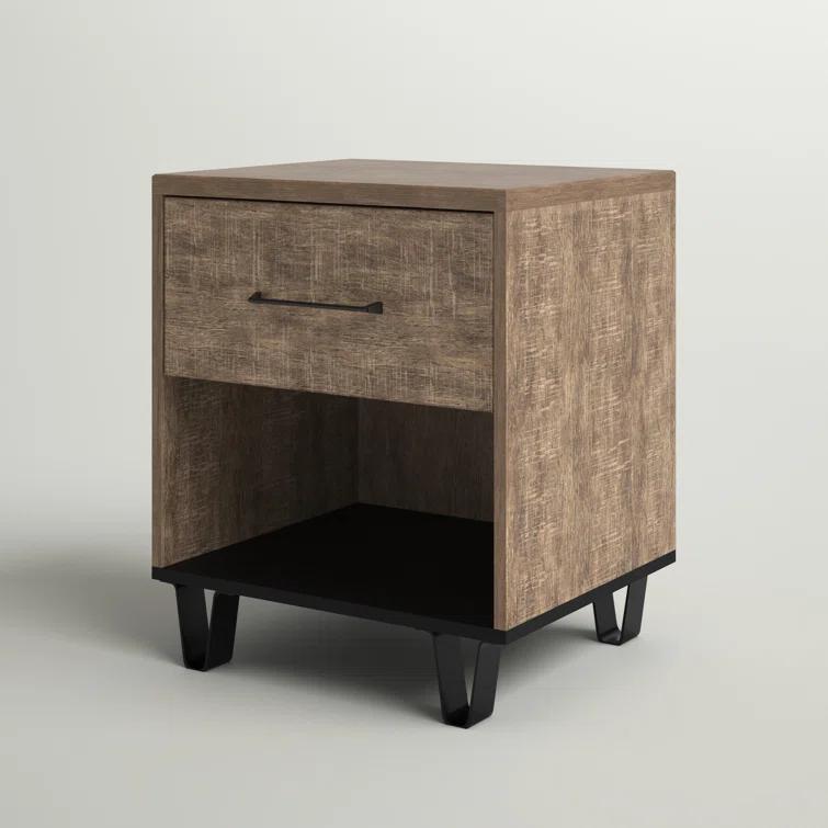 Arlen 1-Drawer Nightstand Weathered Oak and Matte Black
