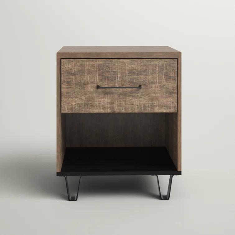 Arlen 1-Drawer Nightstand Weathered Oak and Matte Black