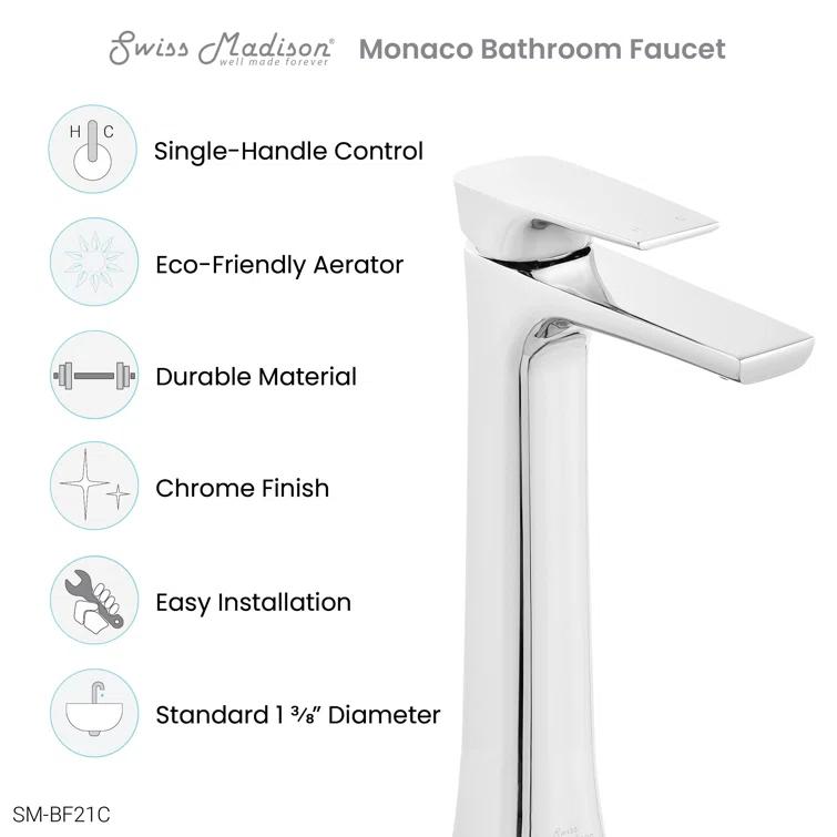 Monaco Single Hole, Single-Handle, High Arc Bathroom Faucet
