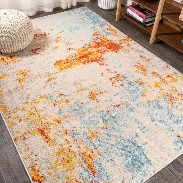 Abstract Orange/Blue/Cream Area Rug