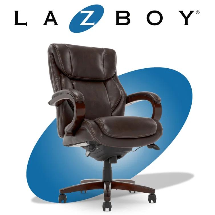 La-Z-Boy La-Z-Boy Bellamy Executive Office Chair with Memory Foam Cushions, Real Wood Arms and Swivel Base, Waterfall Seat Edge, Faux Bonded Leather