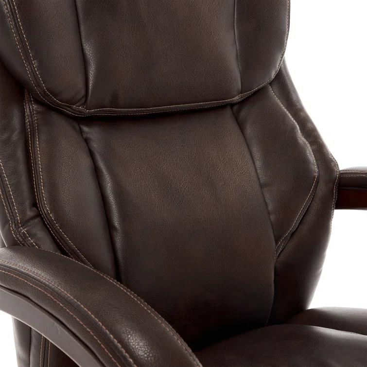 La-Z-Boy La-Z-Boy Bellamy Executive Office Chair with Memory Foam Cushions, Real Wood Arms and Swivel Base, Waterfall Seat Edge, Faux Bonded Leather