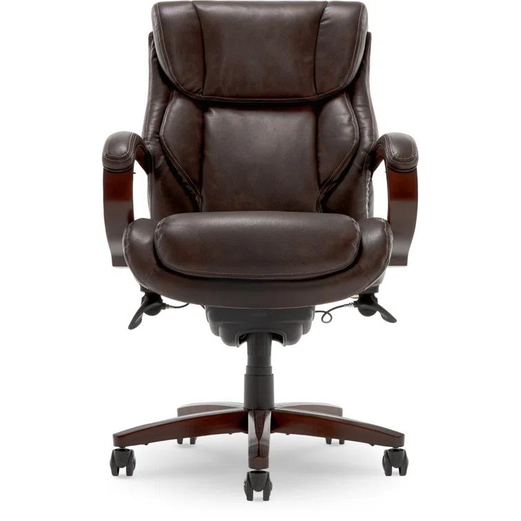 La-Z-Boy La-Z-Boy Bellamy Executive Office Chair with Memory Foam Cushions, Real Wood Arms and Swivel Base, Waterfall Seat Edge, Faux Bonded Leather