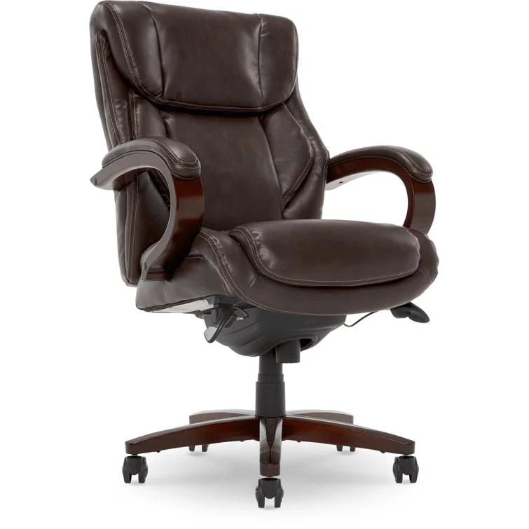 La-Z-Boy La-Z-Boy Bellamy Executive Office Chair with Memory Foam Cushions, Real Wood Arms and Swivel Base, Waterfall Seat Edge, Faux Bonded Leather