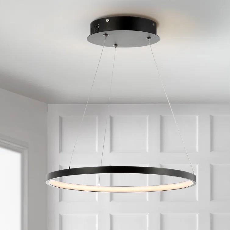 Bradley 15.7" Round Integrated LED Metal Pendant, Matte Black