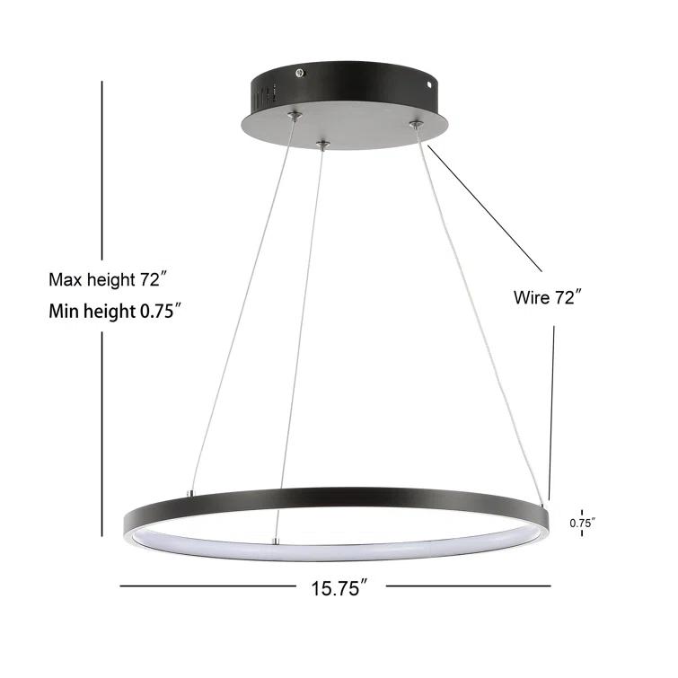 Bradley 15.7" Round Integrated LED Metal Pendant, Matte Black