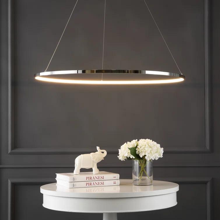 Circulo 34.88" Modern Bohemian Iron Integrated LED Pendant, Chrome