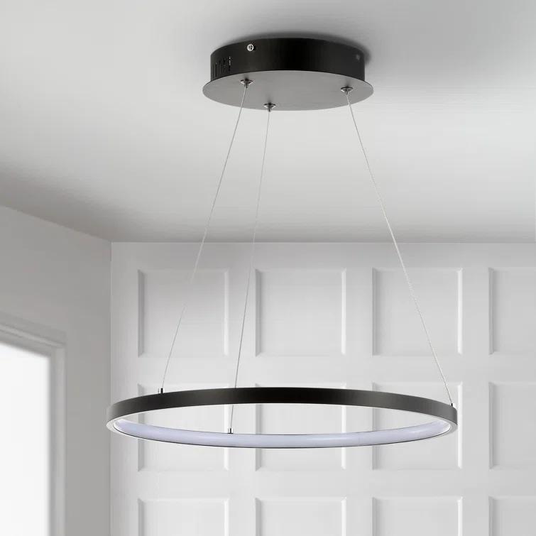 Bradley 15.7" Round Integrated LED Metal Pendant, Matte Black