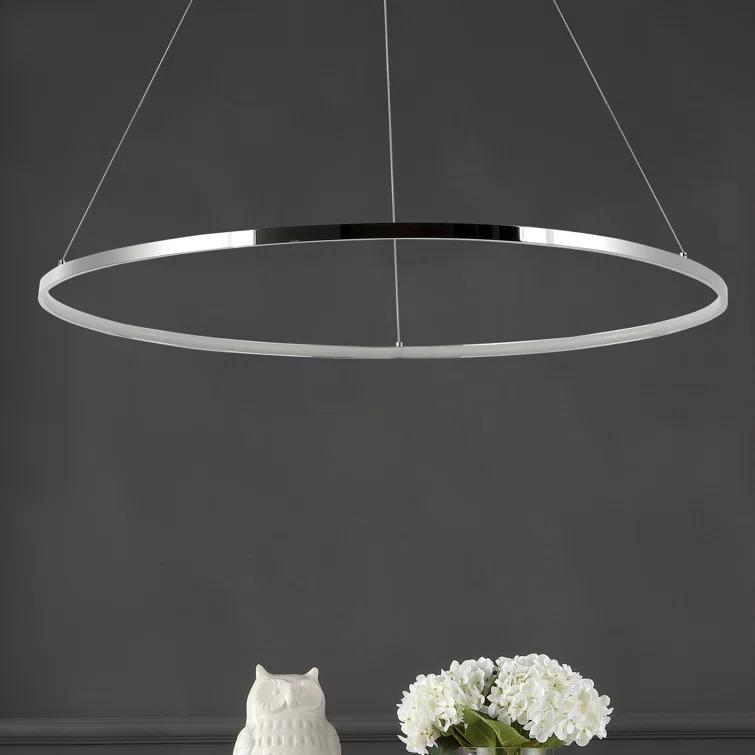 Circulo 34.88" Modern Bohemian Iron Integrated LED Pendant, Chrome
