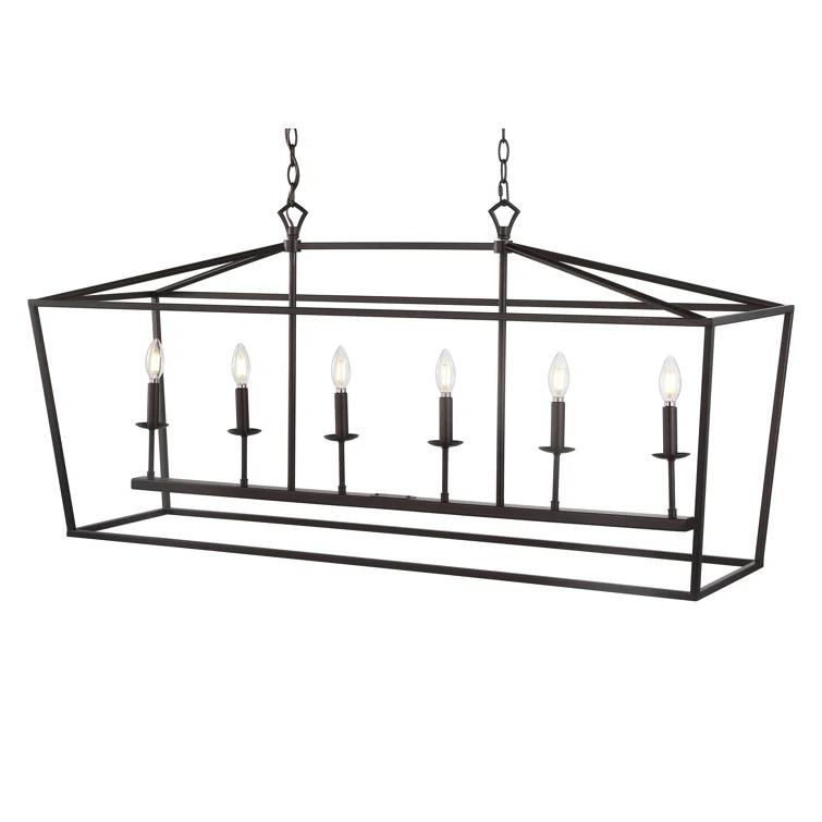 Pagoda 49" Linear 6-Bulb Lantern Metal LED Pendant, Oil Rubbed Bronze