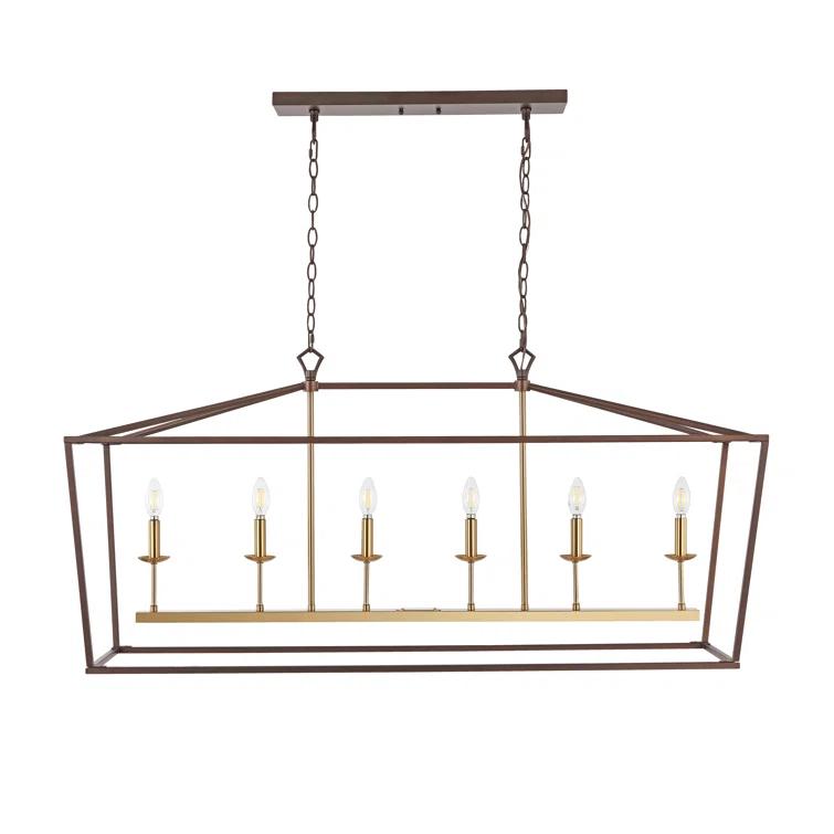 Pagoda 49" Linear 6-Bulb Classic Traditional Metal LED Pendant, Oil Rubbed Bronze