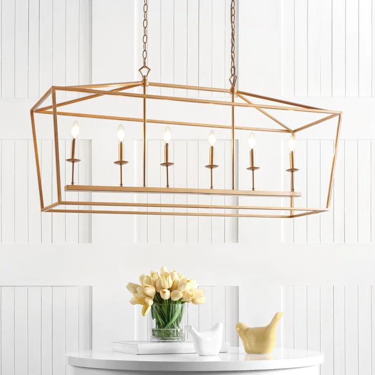 Pagoda 49" Linear 6-Bulb Lantern Metal LED Pendant, Antique Gold