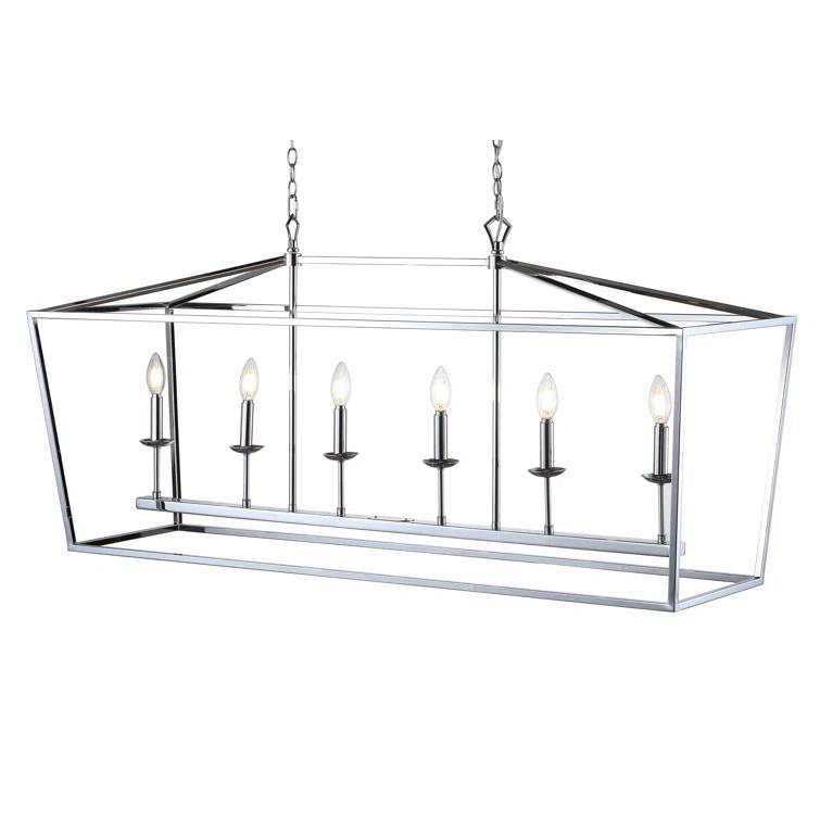 Pagoda 49" Linear 6-Bulb Lantern Metal LED Pendant, Chrome