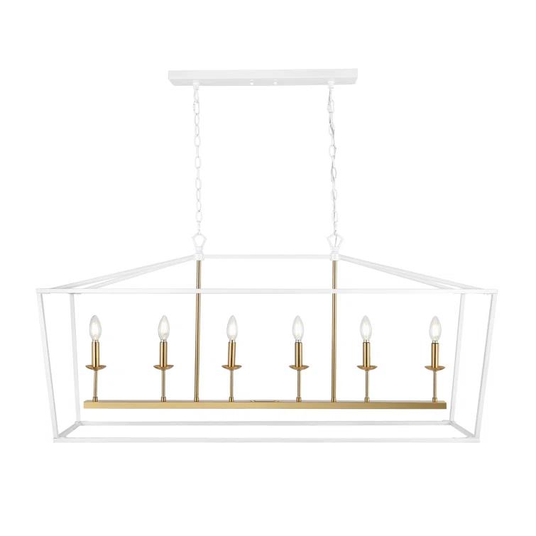 JONATHAN  Y Pagoda 49" Metal Linear Classic Traditional 6 -Light White Farmhouse Lantern Large Hanging Kitchen island light