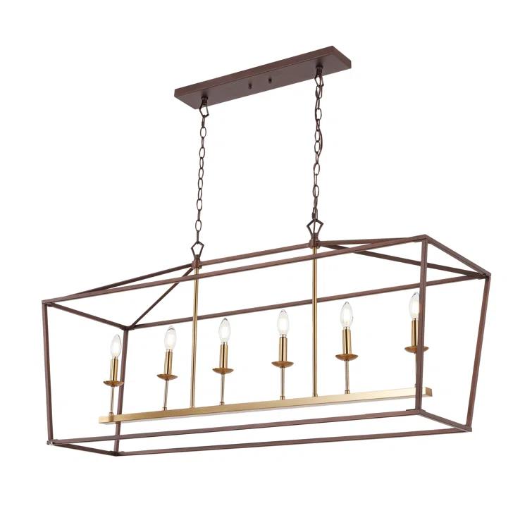 Pagoda 49" Linear 6-Bulb Classic Traditional Metal LED Pendant, Oil Rubbed Bronze
