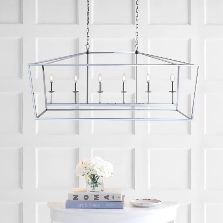 Pagoda 49" Linear 6-Bulb Lantern Metal LED Pendant, Chrome