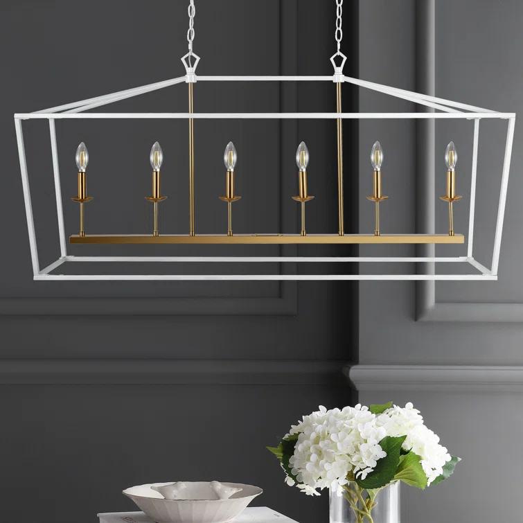 JONATHAN  Y Pagoda 49" Metal Linear Classic Traditional 6 -Light White Farmhouse Lantern Large Hanging Kitchen island light