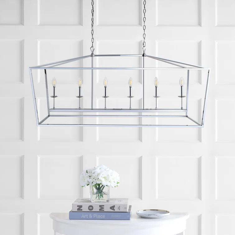 Pagoda 49" Linear 6-Bulb Lantern Metal LED Pendant, Chrome