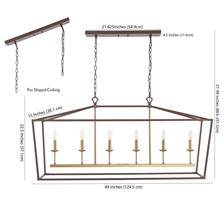 Pagoda 49" Linear 6-Bulb Classic Traditional Metal LED Pendant, Oil Rubbed Bronze