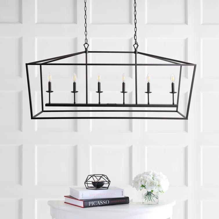 Pagoda 49" Linear 6-Bulb Lantern Metal LED Pendant, Oil Rubbed Bronze