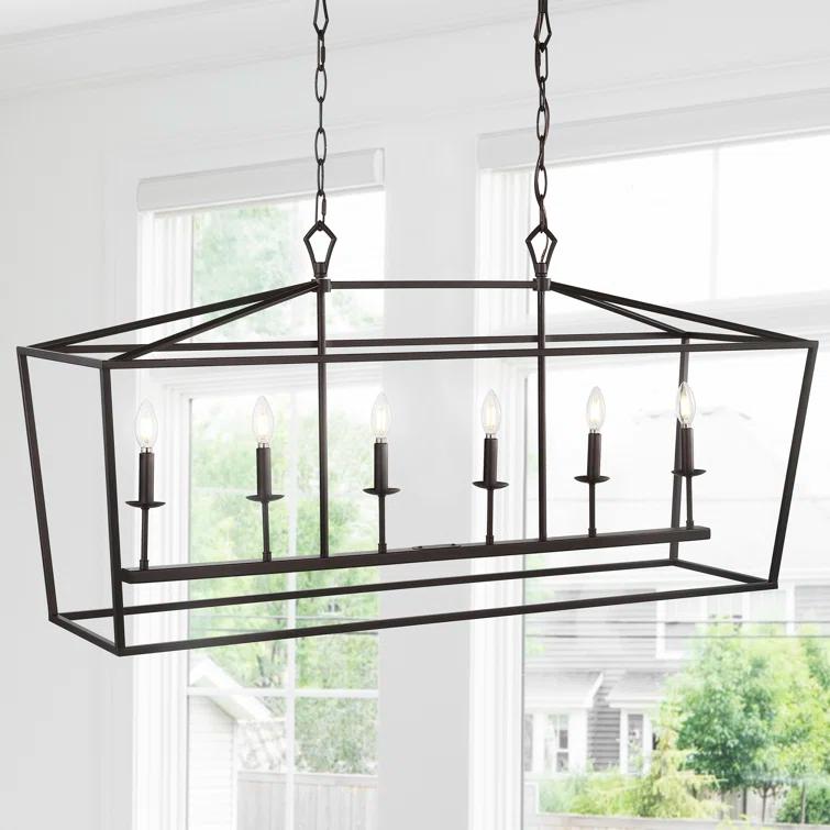 Pagoda 49" Linear 6-Bulb Lantern Metal LED Pendant, Oil Rubbed Bronze