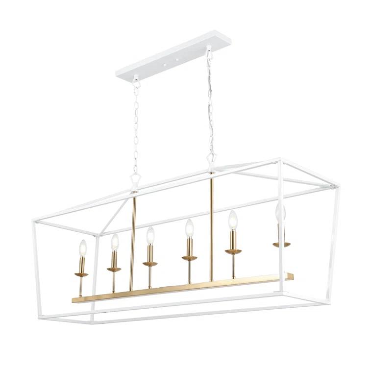 JONATHAN  Y Pagoda 49" Metal Linear Classic Traditional 6 -Light White Farmhouse Lantern Large Hanging Kitchen island light