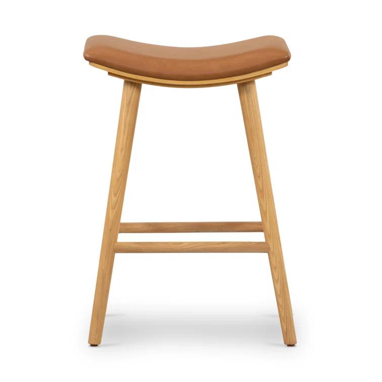 Sierra Butterscotch Leather Saddle-Style Adjustable Counter Stool in Smoked Natural