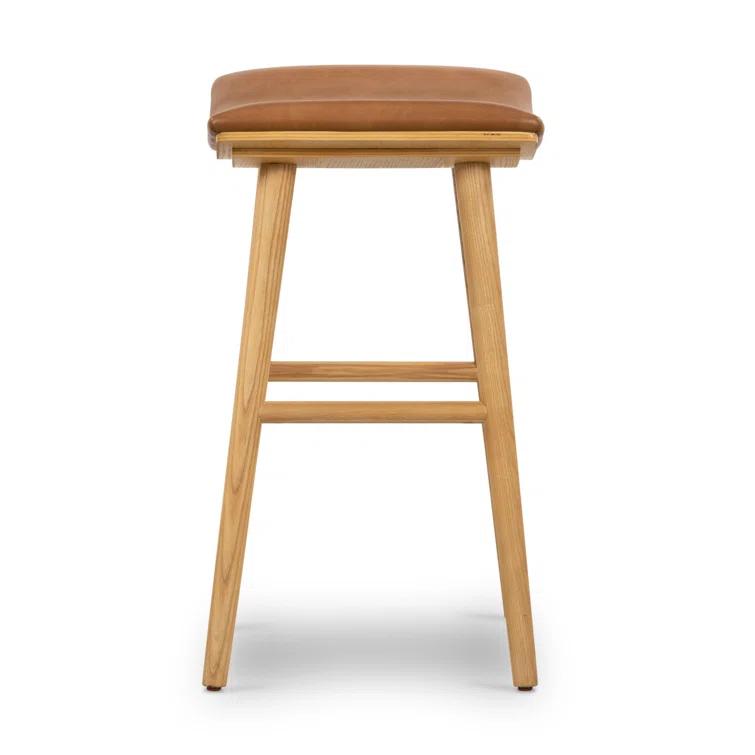 Sierra Butterscotch Leather Saddle-Style Adjustable Counter Stool in Smoked Natural