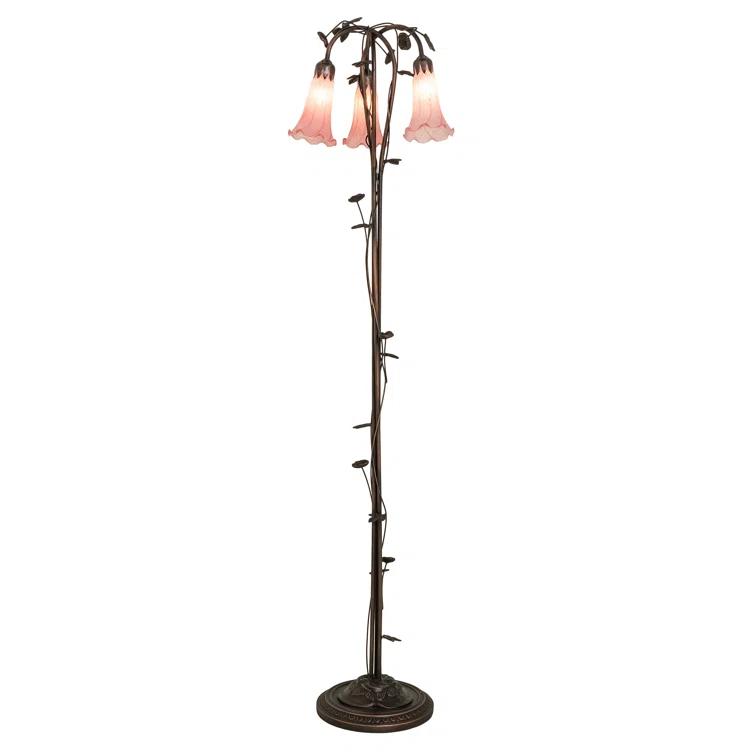 58" High Pink Tiffany Pond Lily 3 Light Floor Lamp