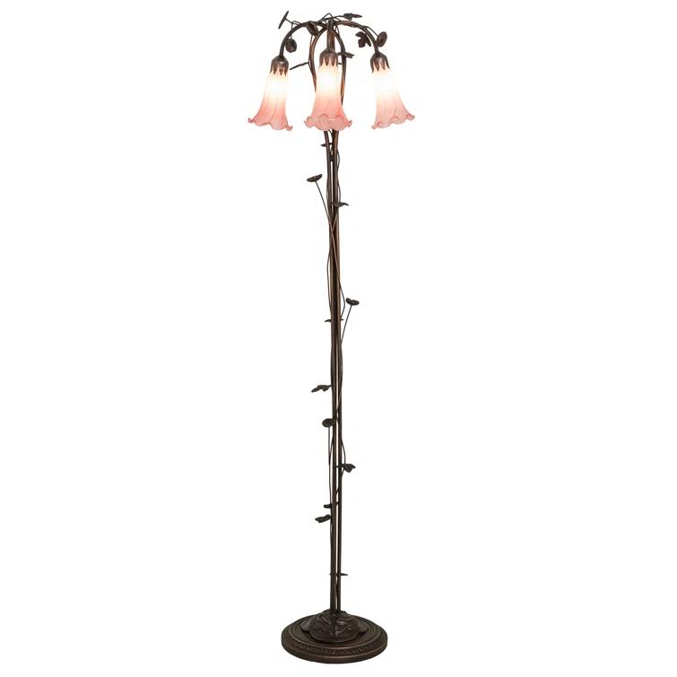 58" High Pink Tiffany Pond Lily 3 Light Floor Lamp