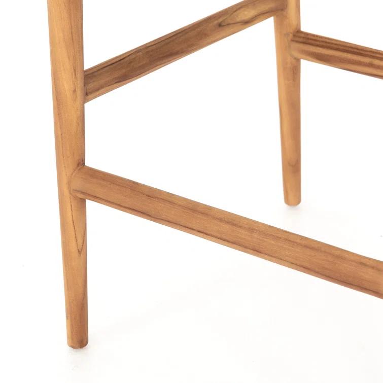 Natural Teak Wishbone-Style Counter Stool with Woven Seat