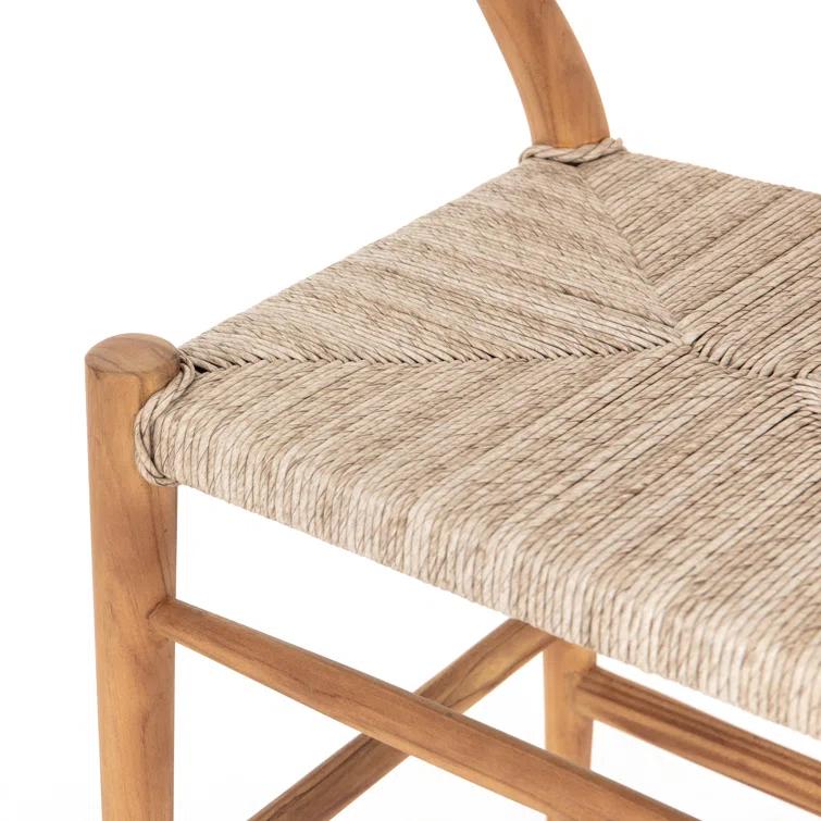 Natural Teak Wishbone-Style Counter Stool with Woven Seat