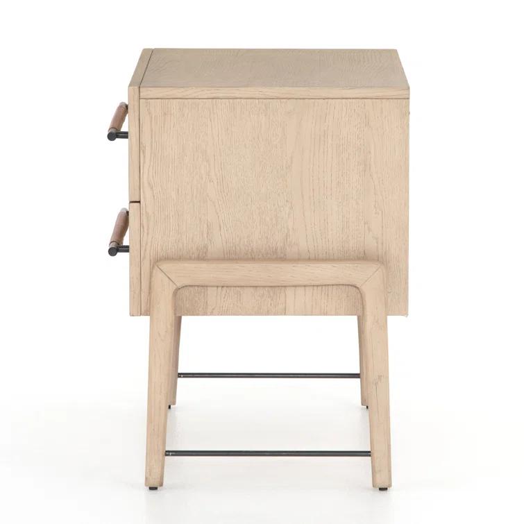 Weston Mid-Century Light Oak Nightstand with Leather Accents