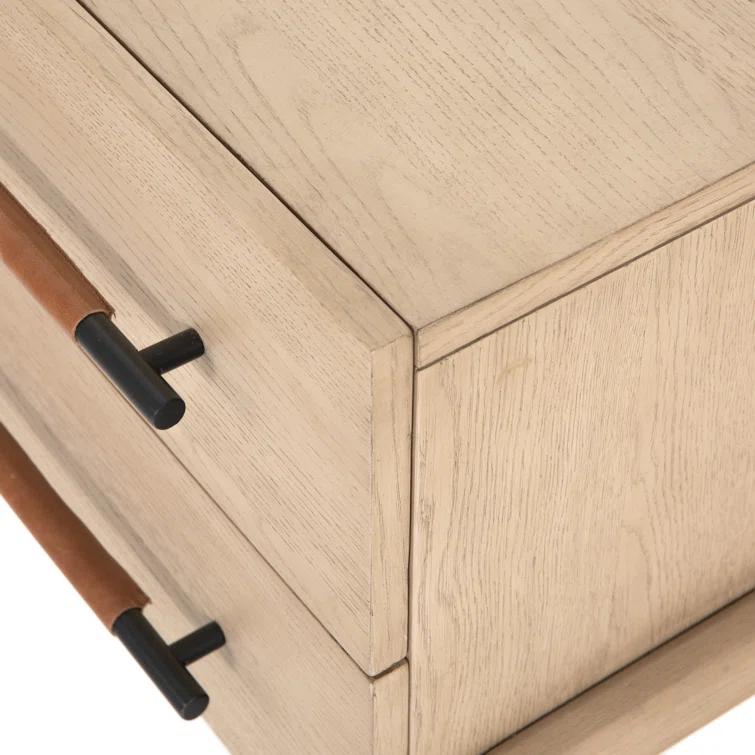 Weston Mid-Century Light Oak Nightstand with Leather Accents