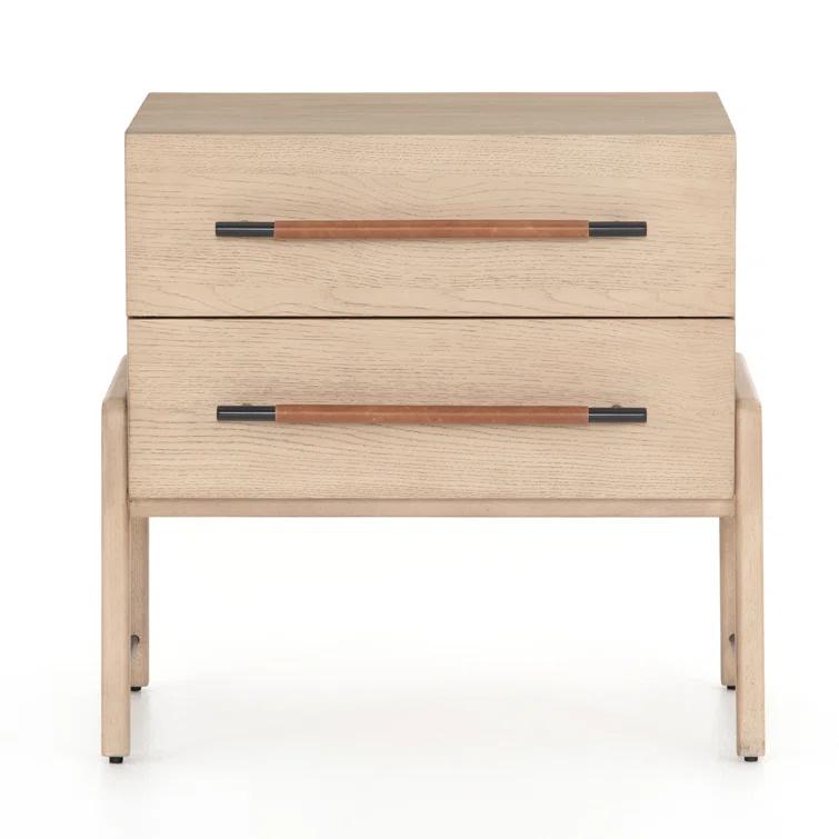 Weston Mid-Century Light Oak Nightstand with Leather Accents