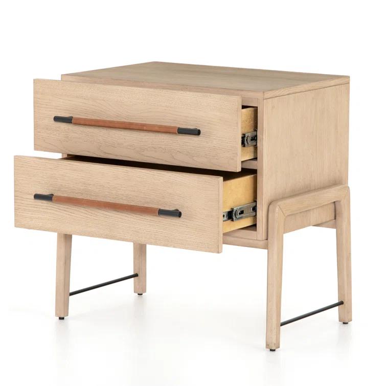 Weston Mid-Century Light Oak Nightstand with Leather Accents