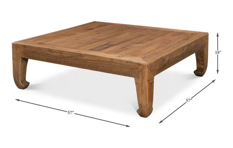 Transitional Chinese-Inspired Square Coffee Table in Reclaimed Pine